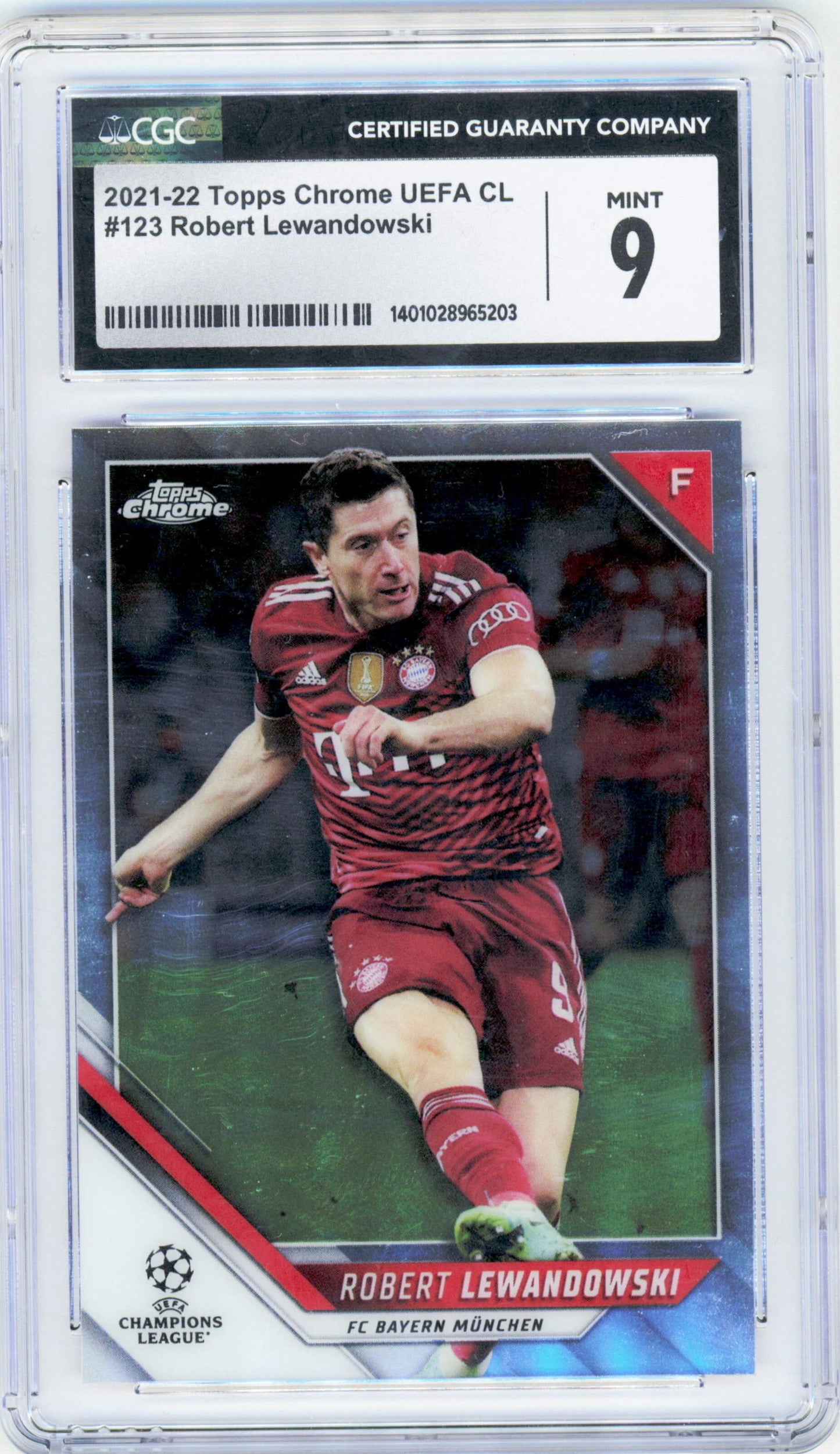 Topps Robert Lewandowski Base Card Chrome UEFA Club Competitions 2022-23 #123 CGC9