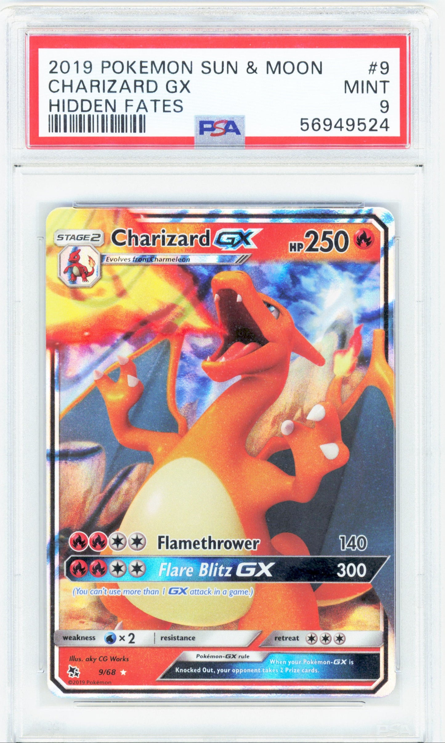 Pokemon Charizard 9/68 Pokemon Sun & Moon Hidden Fates 2019 PSA9