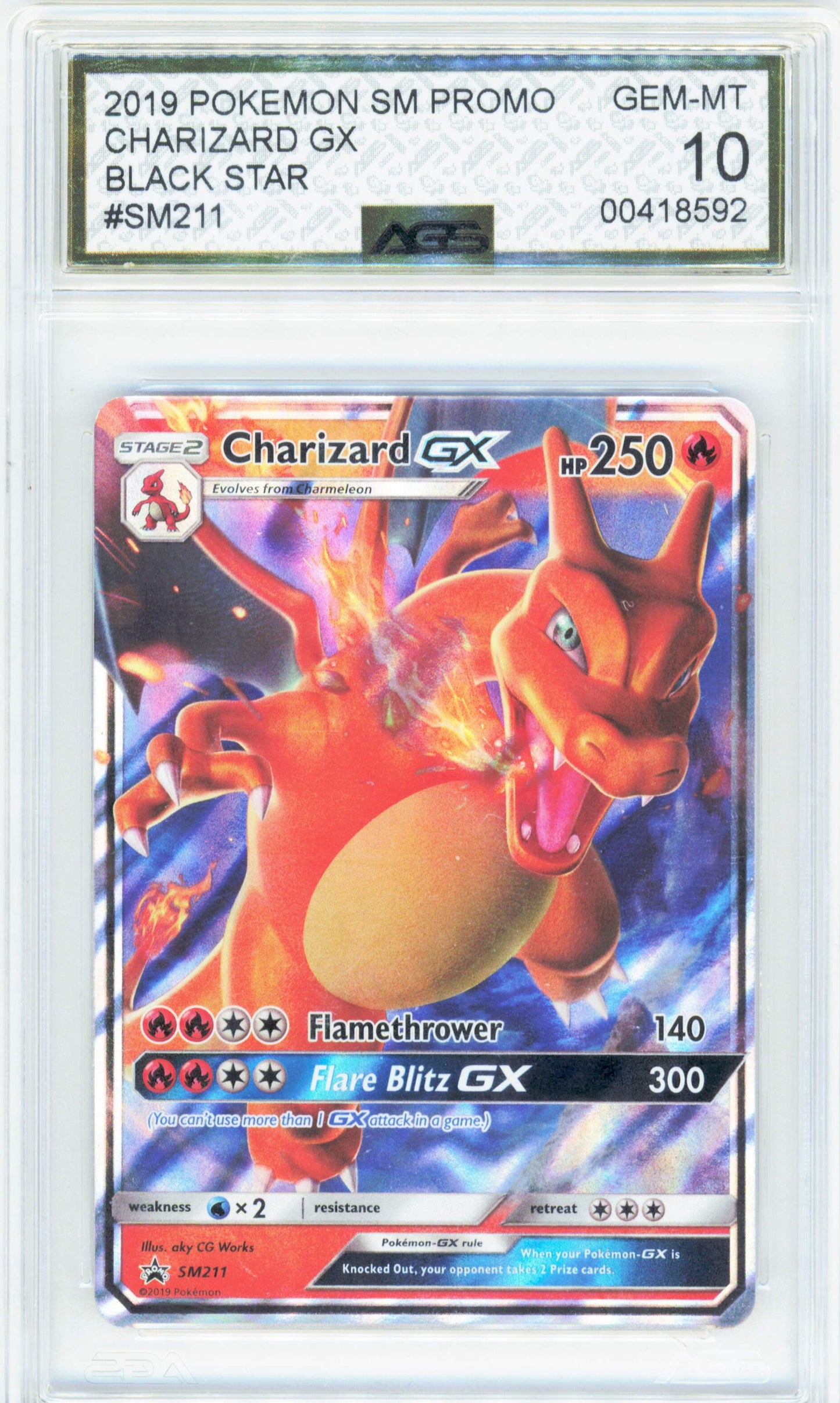 Pokemon Charizard GX SM211 Pokemon Black Star Promo Hidden Fates Tin 2019 AGS 10