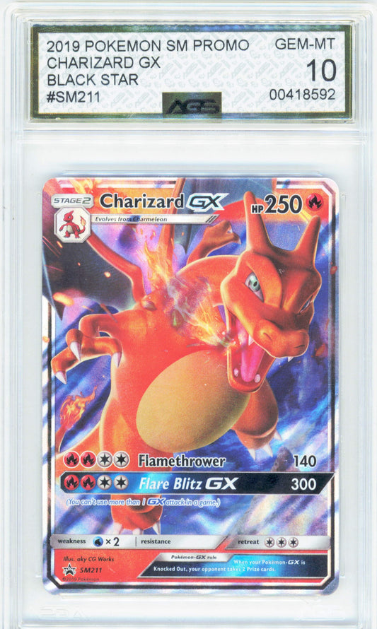 Pokemon Charizard GX SM211 Pokemon Black Star Promo Hidden Fates Tin 2019 AGS 10