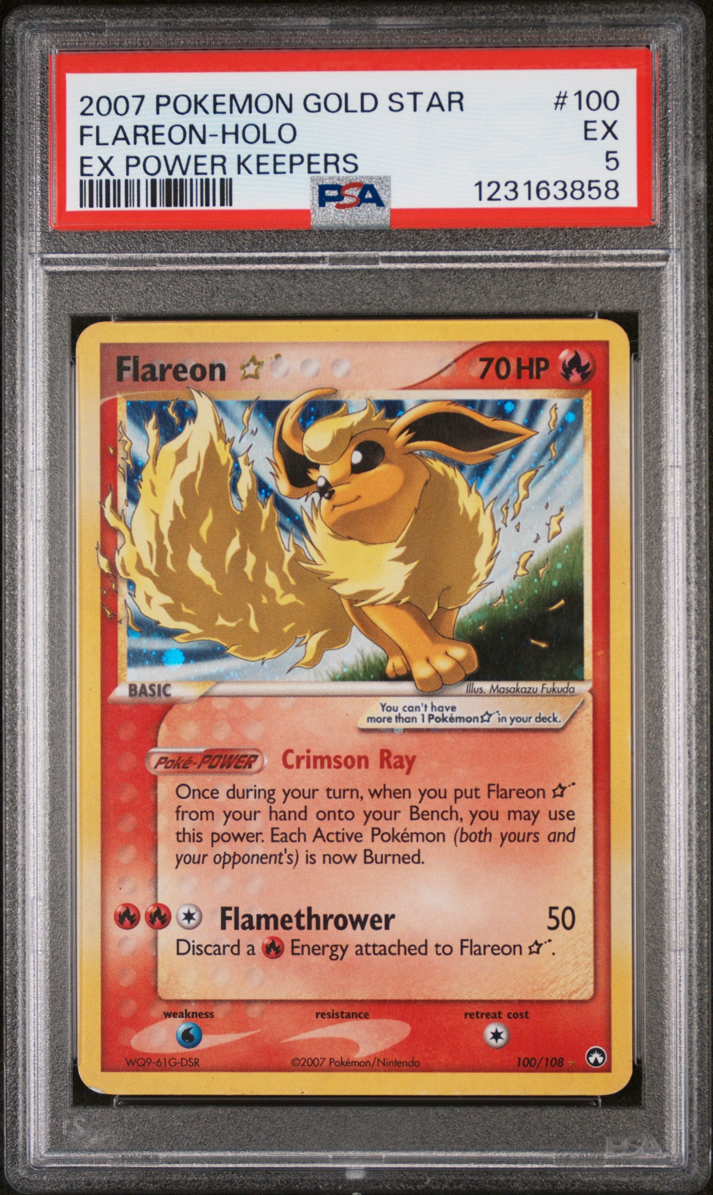 Pokemon Flareon 100/108 Holo Pokemon Gold Star EX Power Keepers 2007 PSA5