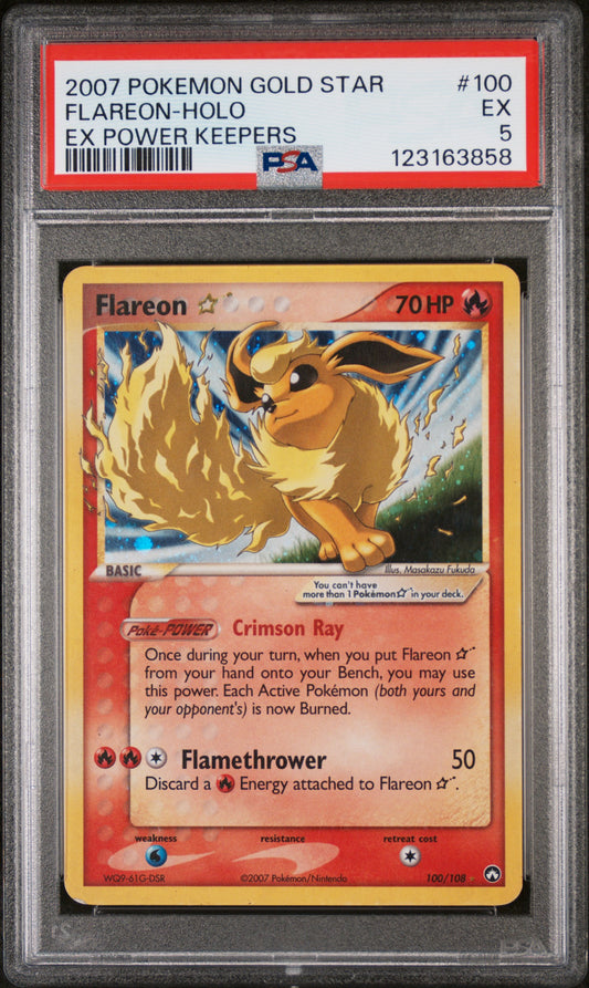 Pokemon Flareon 100/108 Holo Pokemon Gold Star EX Power Keepers 2007 PSA5