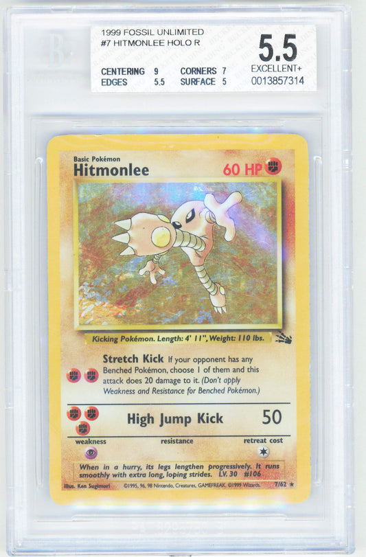 Pokemon Hitmonlee 7/62 Holo Pokemon Fossil Unlimited 1999 Beckett BGS 5.5