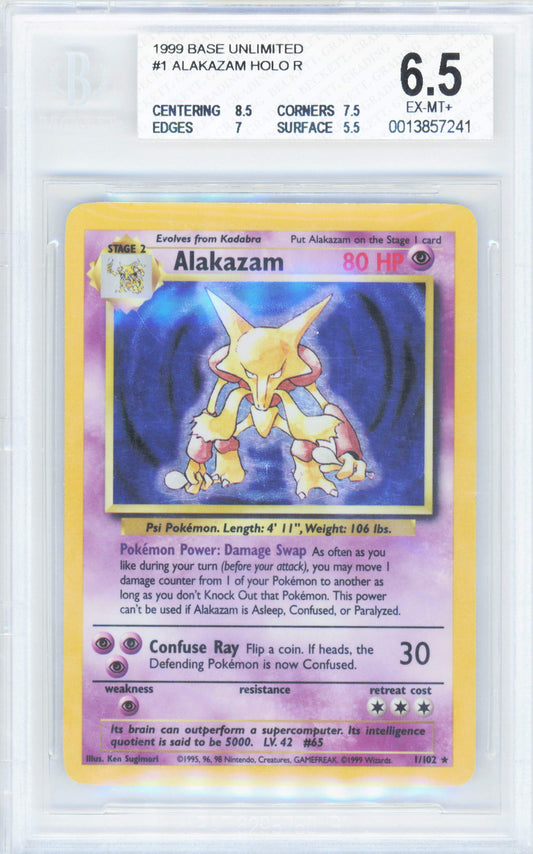 Pokemon Alakazam 1/102 Holo Pokemon Base Unlimited 1999 Beckett BGS 6.5