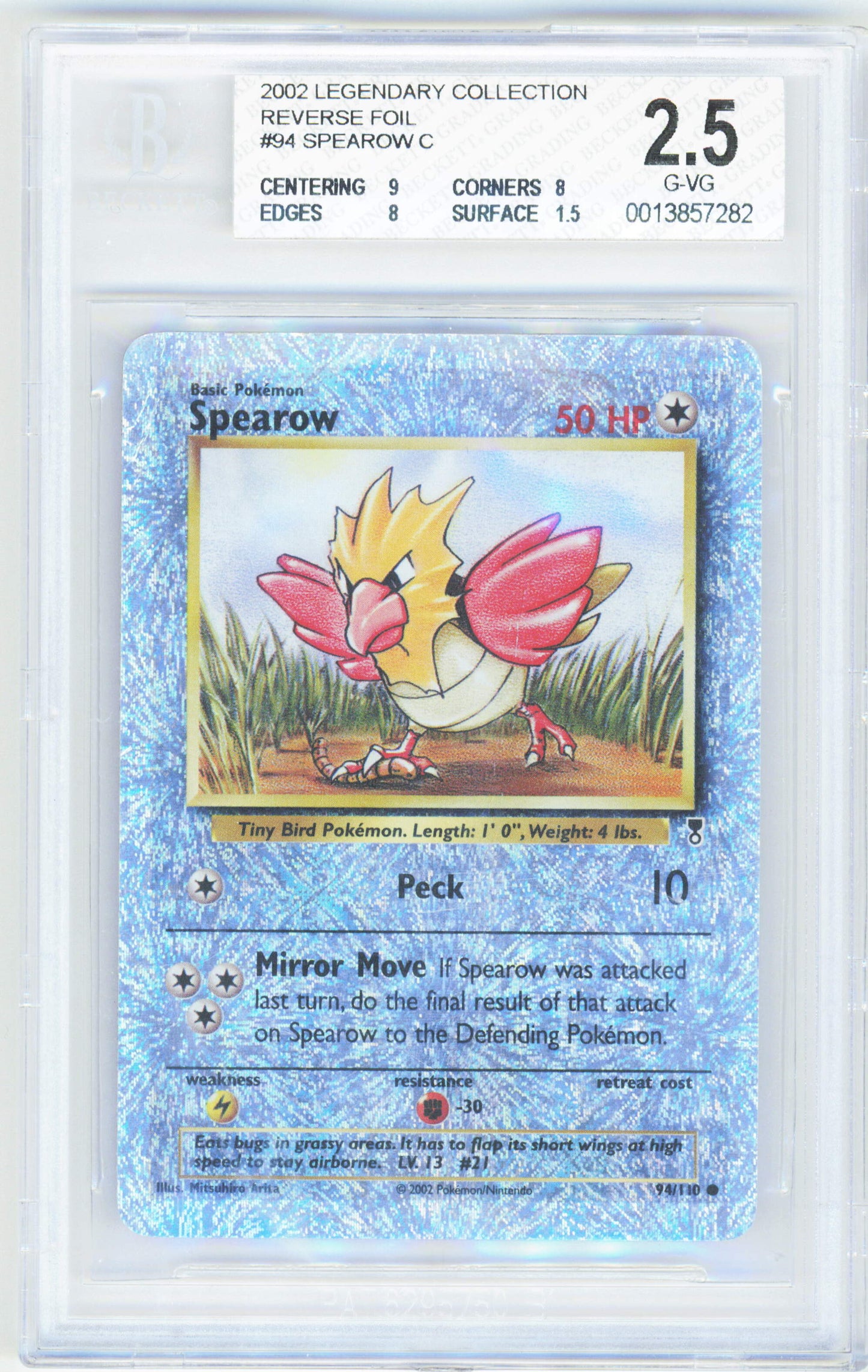 Pokemon Spearow 94/110 Reverse Foil Pokemon Legendary Collection 2002 Beckett BGS 2.5
