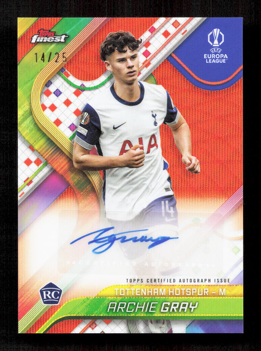 Topps Archie Gray Orange Wave Autograph Card /25 RC Finest UEFA Club Competitions 2024-25
