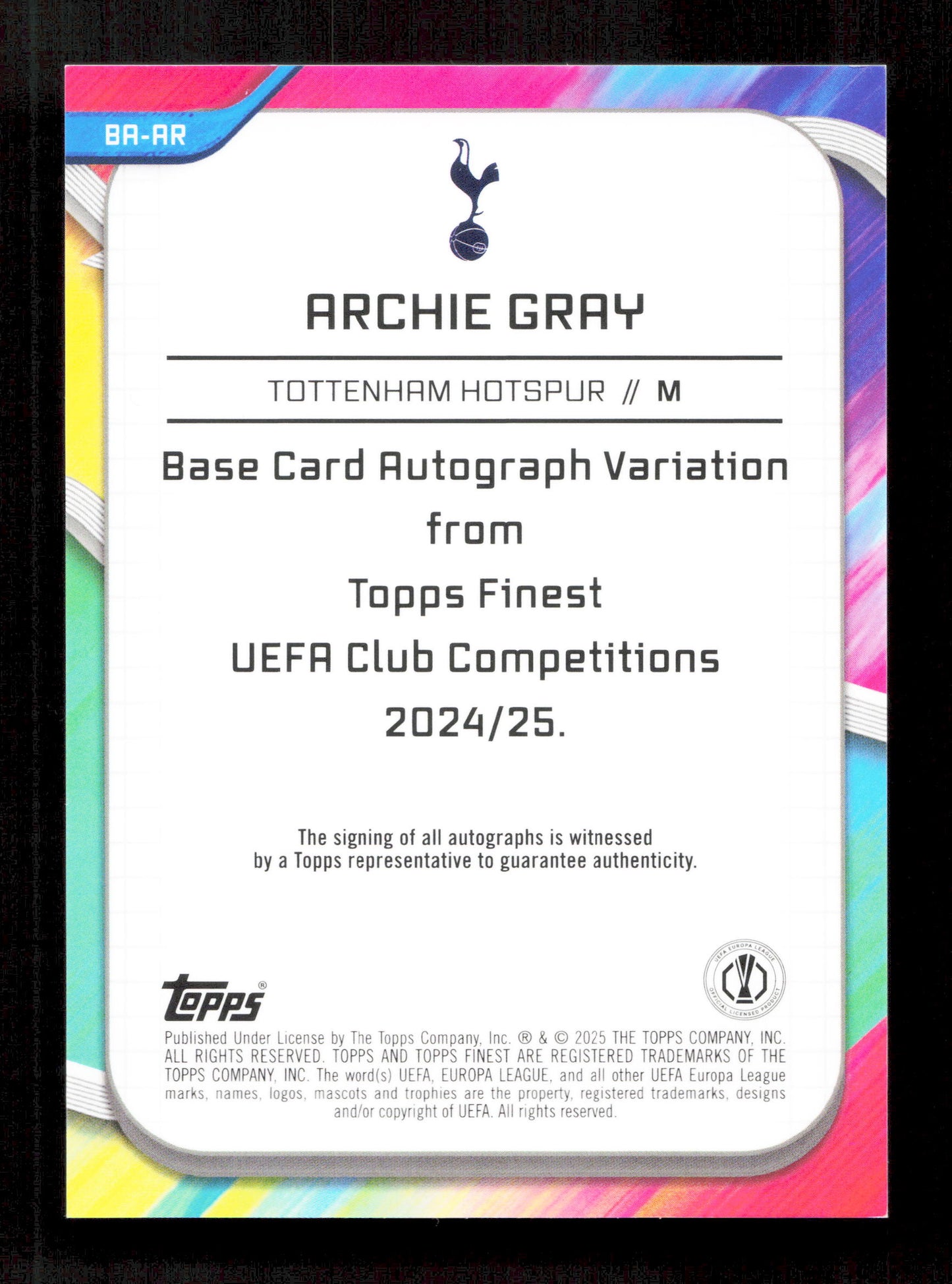 Topps Archie Gray Orange Wave Autograph Card /25 RC Finest UEFA Club Competitions 2024-25