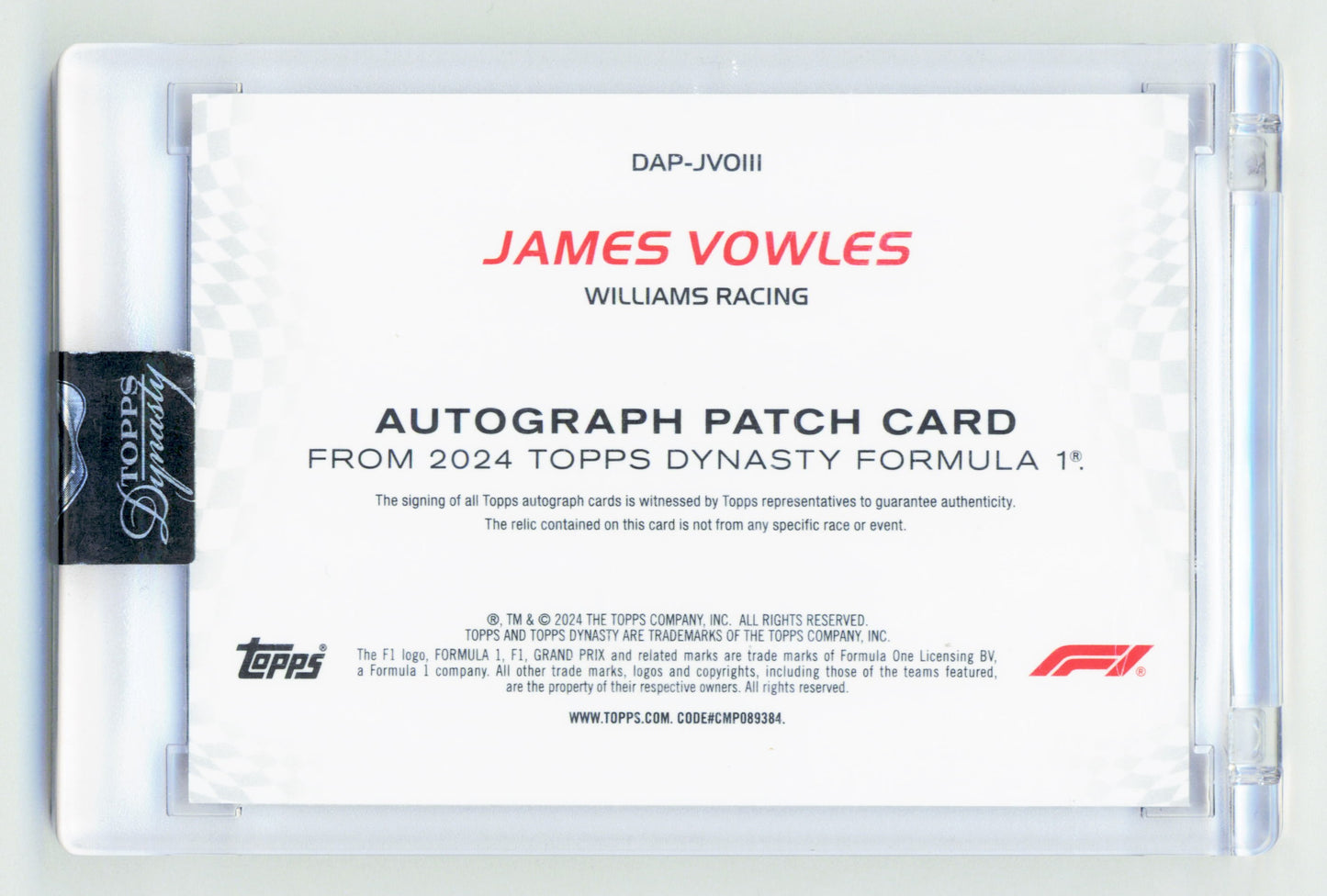 Topps James Vowles Red On Card Autograph Patch Card /5 Dynasty Formula 1 2024