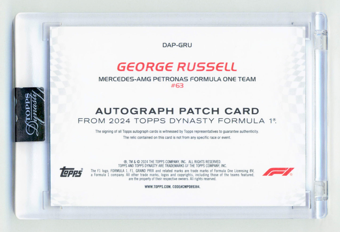 Topps George Russell On Card Autograph Patch Card /10 Dynasty Formula 1 2024