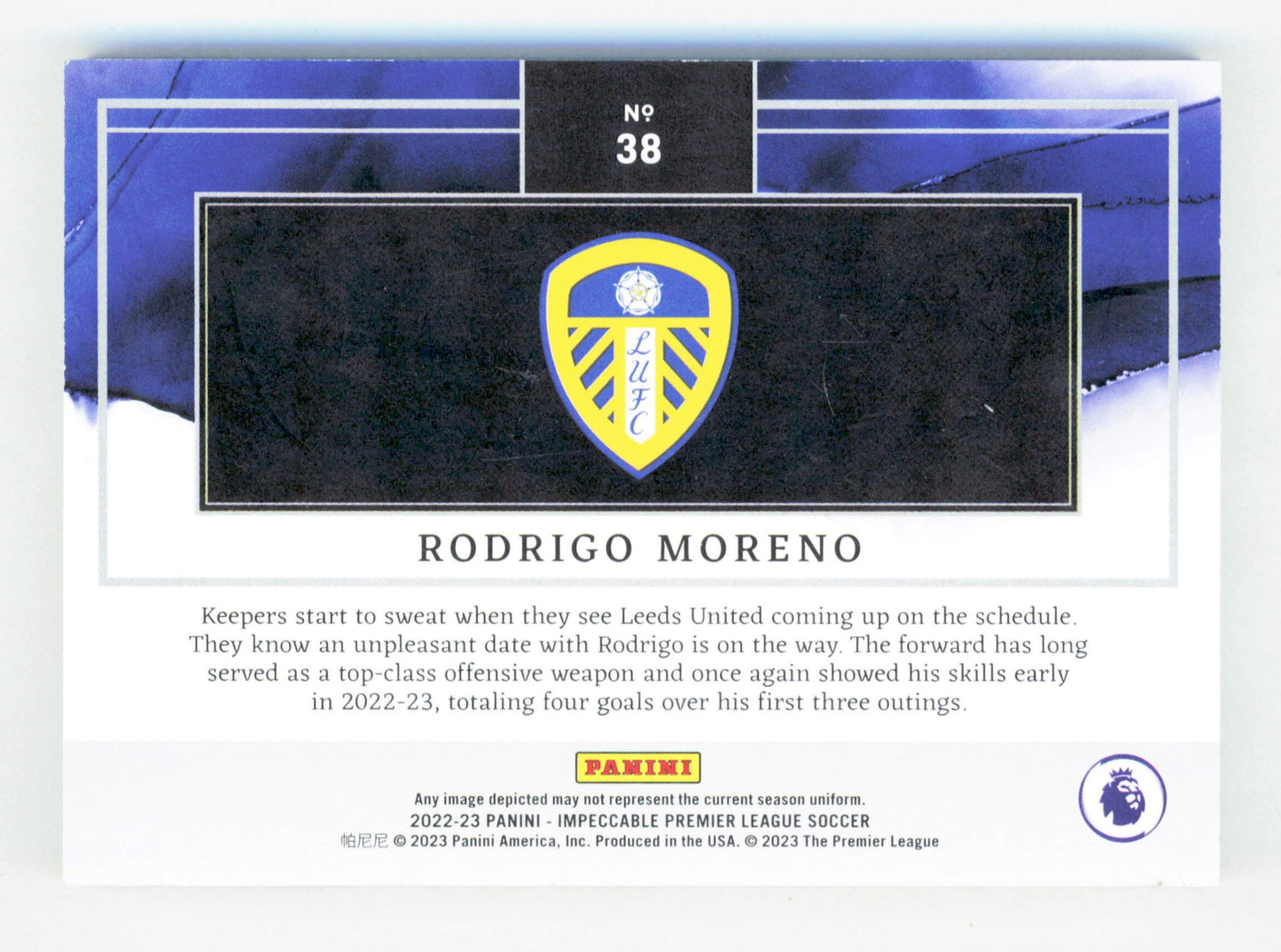 Panini Rodrigo Moreno Blue Fine Silver Parallel Card /36 Impeccable Premier League 2022-23 #38