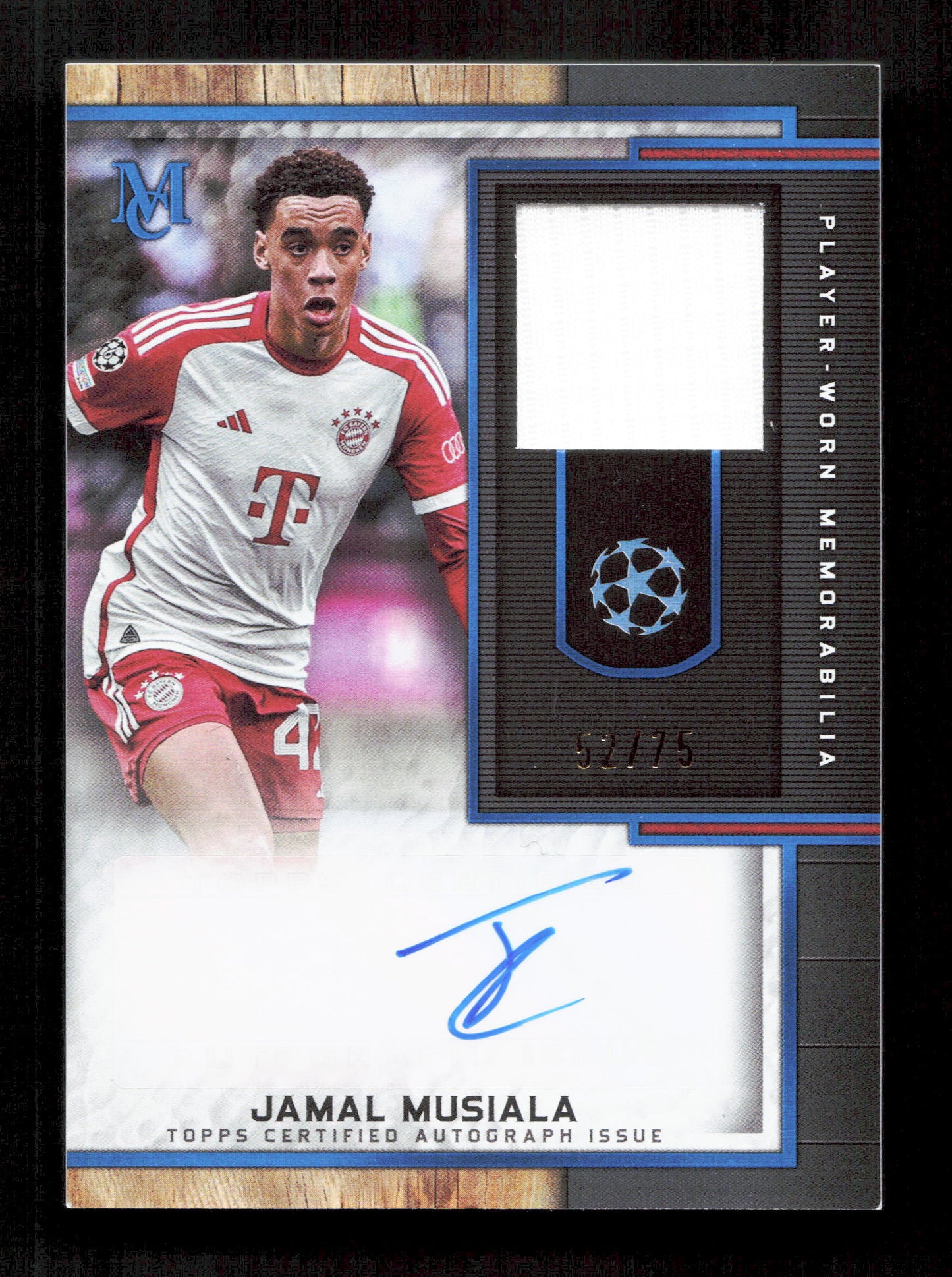 Topps Jamal Musiala Blue Museum Autograph Relic Card /75 Musuem Collection UEFA Champions League 2023-24