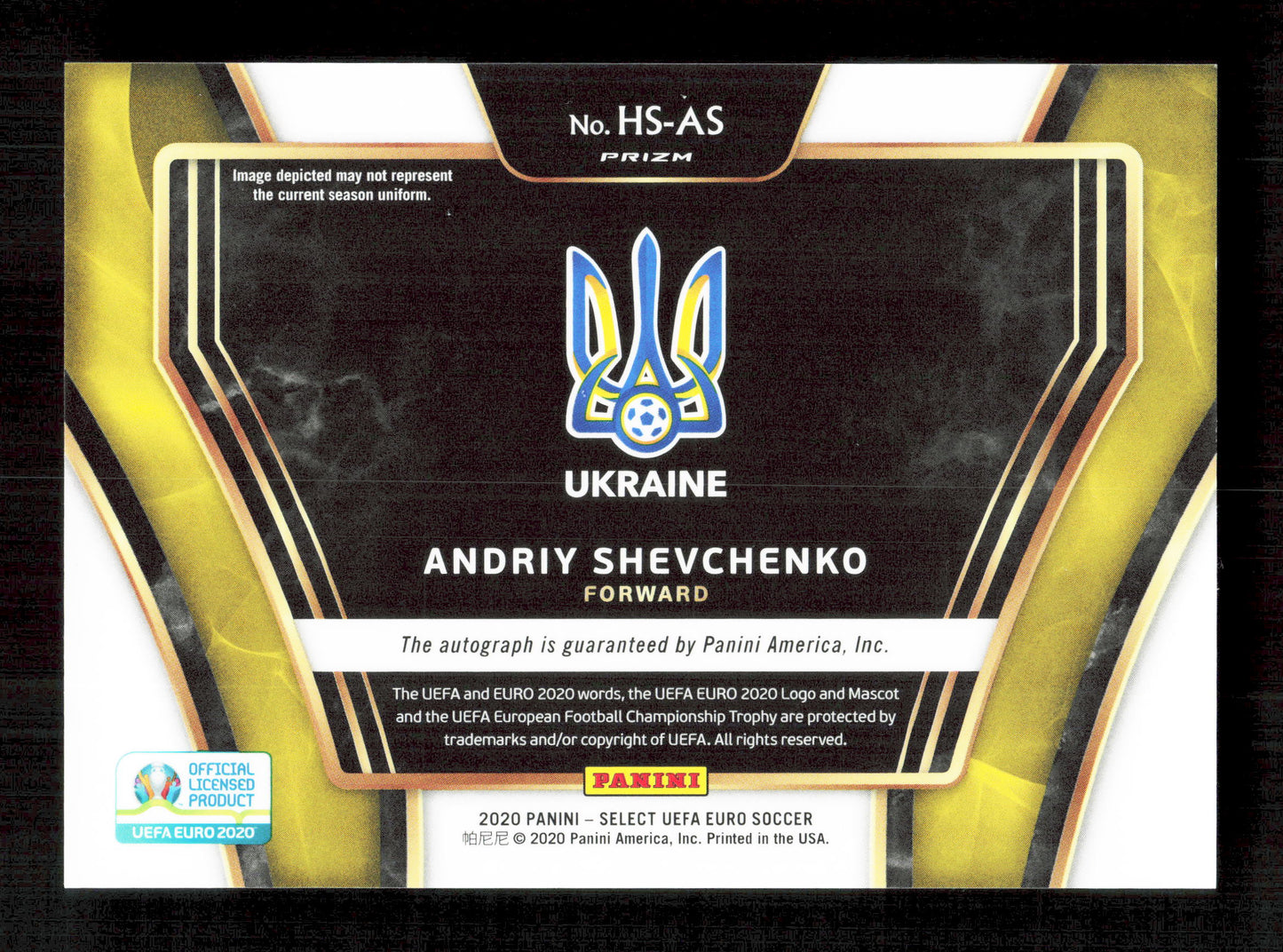 Panini Andriy Shevchenko Historical Significance Autograph Card Panini Select UEFA Euro Soccer 2020