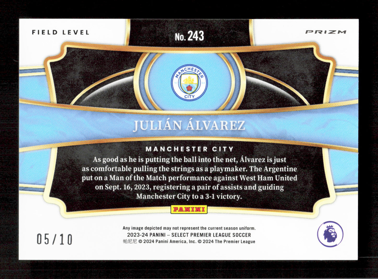 Panini Julian Alvarez Gold Field Level Prizm /10 Panini Prizm Premier League 2023-24 #243