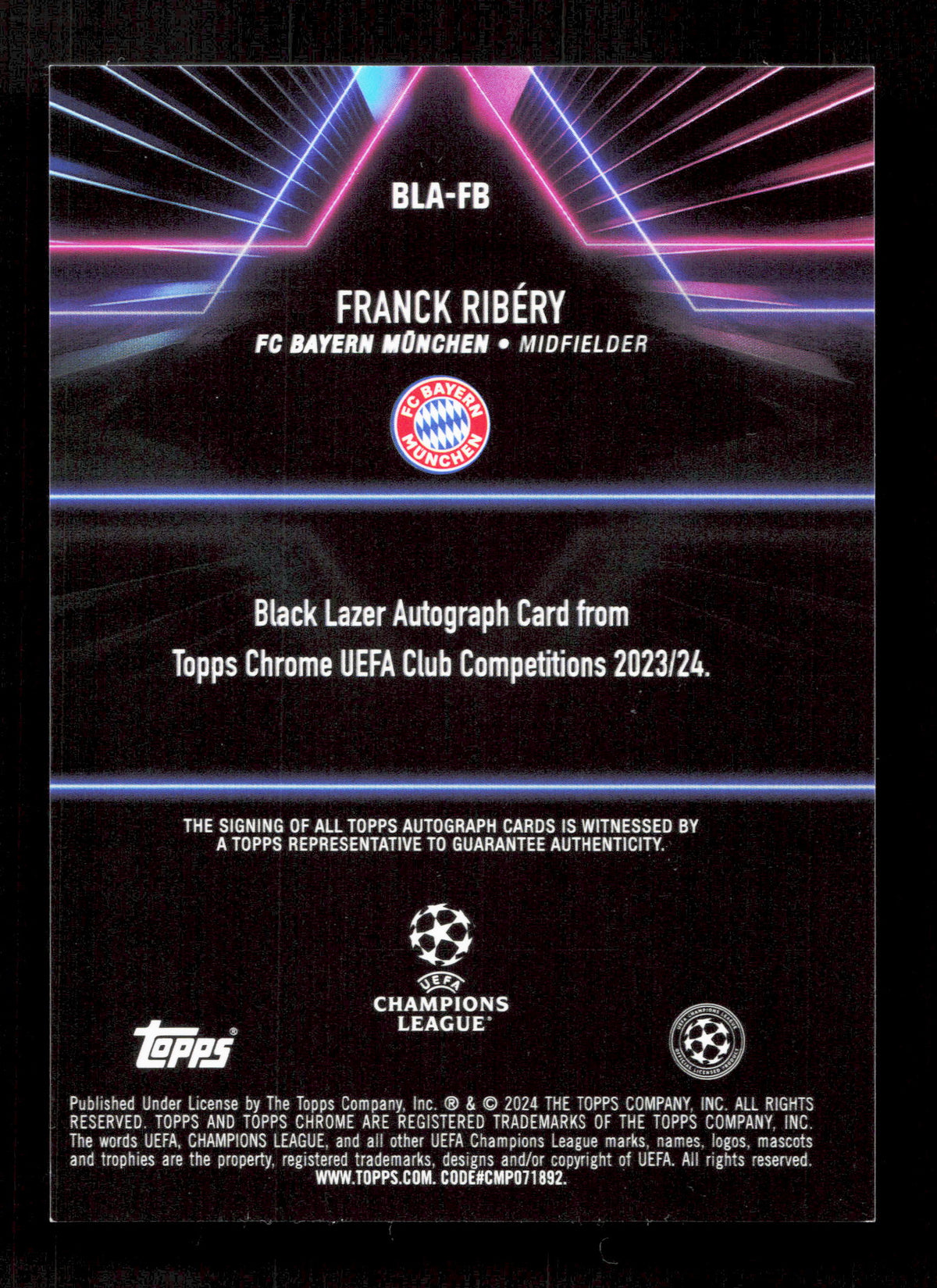 Franck Ribery Autograph Topps Franck Ribery Blue Black Lazer Autograph Card /150 Chrome UEFA C