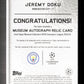 Topps Jeremy Doku Red Musuem Player Worn Autograph Relic Card /25 Musuem Collection UEFA Champions League 2023-24