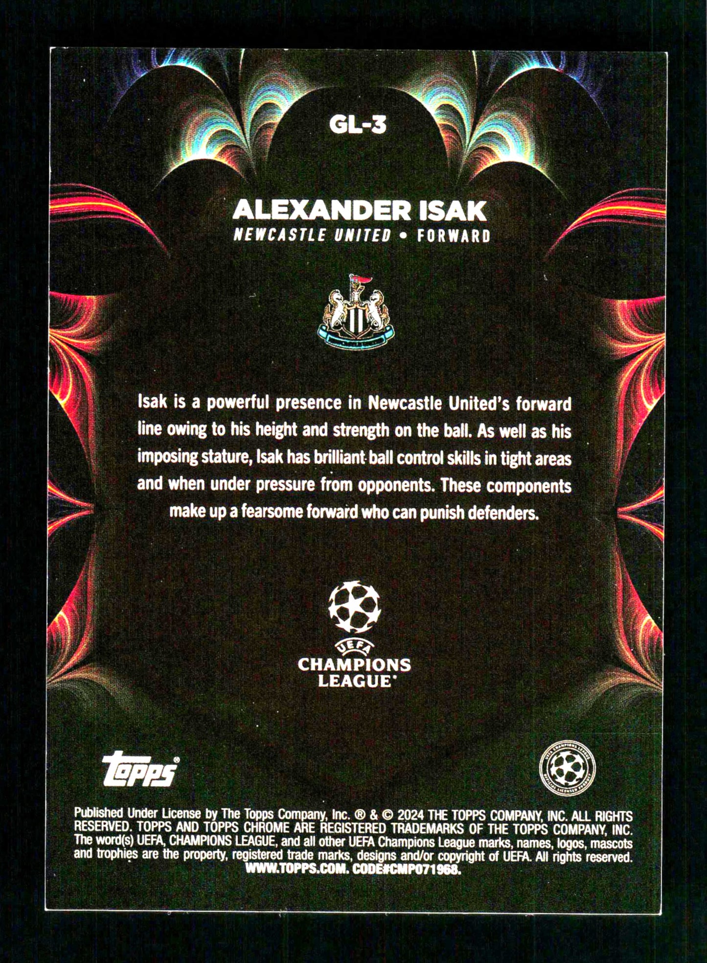 Topps Alexander Isak orange Golazo Card /25 Chrome UEFA Champions League 2024