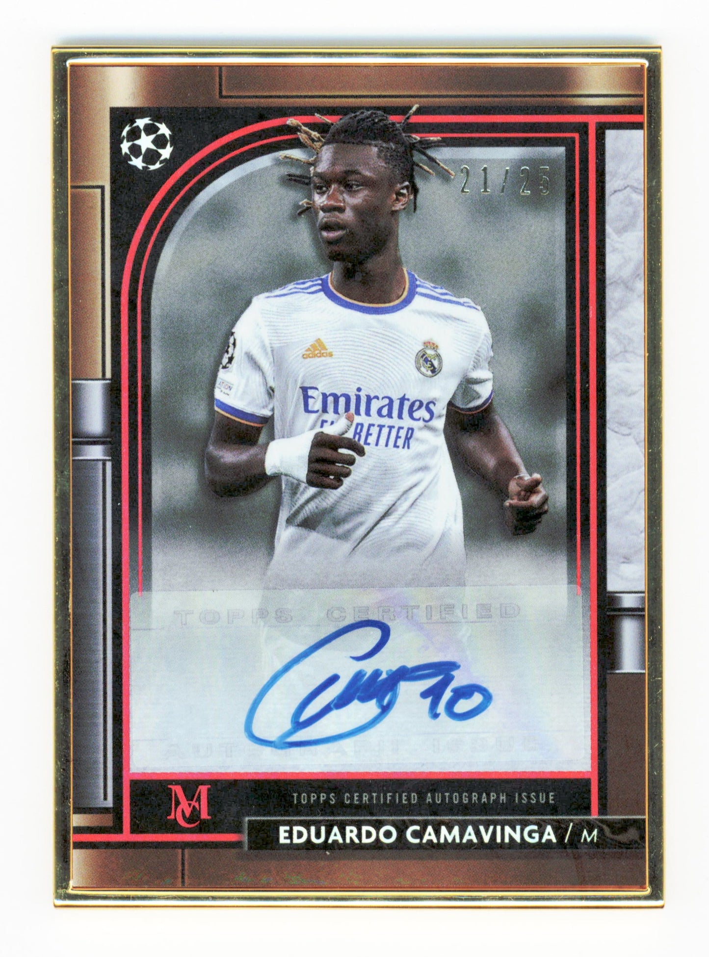 Topps Eduardo Camavinga Gold Framed Autograph Card /25 Musuem Collection UEFA Champions League 2021-22