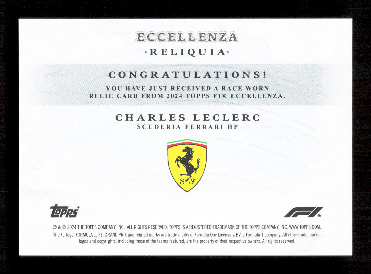 Topps Charles Leclerc Base Race Worn Reliquia Card Eccellenza 2024
