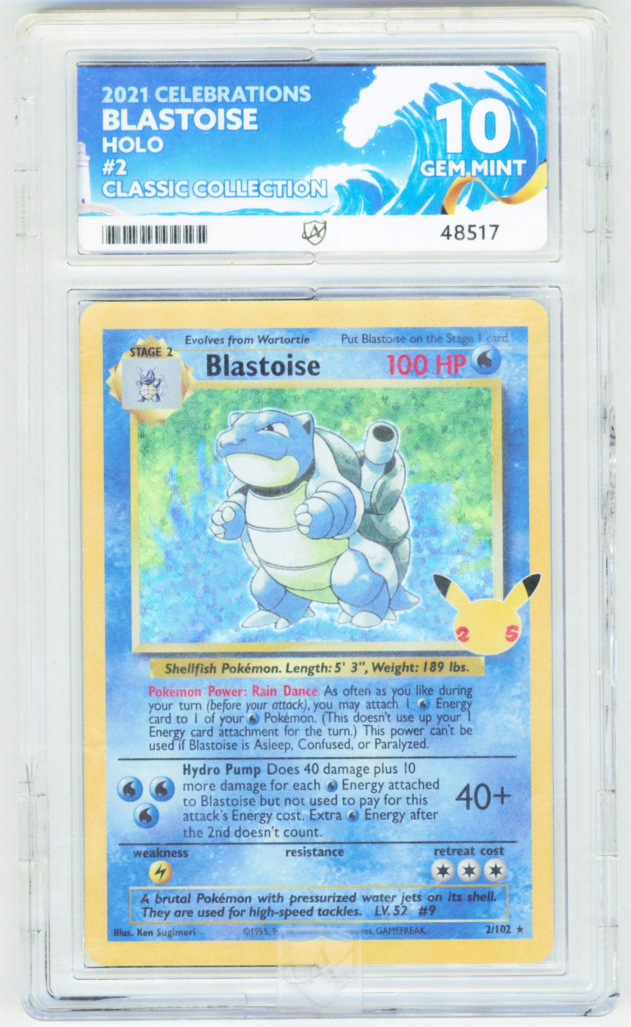 Pokemon Blastoise 2/102 Holo 2021 Celebrations Classic Collection ACE 10