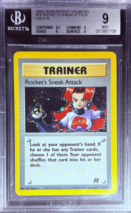 Pokemon Rocket's Sneak Attack 16/82 Holo Pokemon Team Rocket Unlimited 2000 Beckett BGS 9