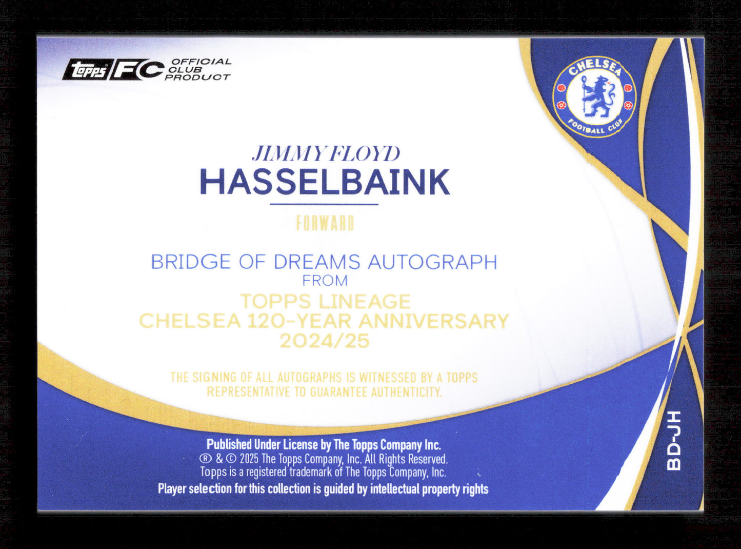 Topps Jimmy Floyd Hasselbank Orange Bridge Of Dreams Autograph Card /25 Lineage Chelsea 120 Years Anniversary 2024-25