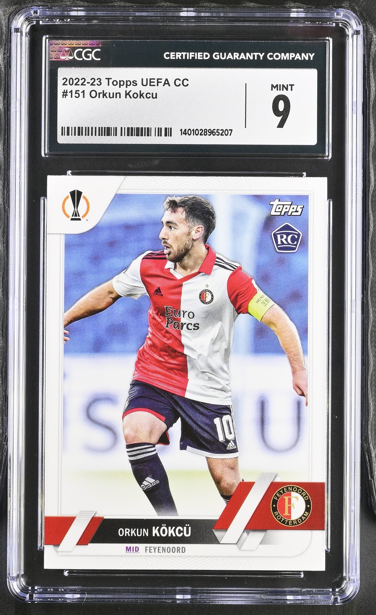 Topps Orkun Kokcu Base Card RC UEFA Club Competitions 2022-23 #151 CGC9
