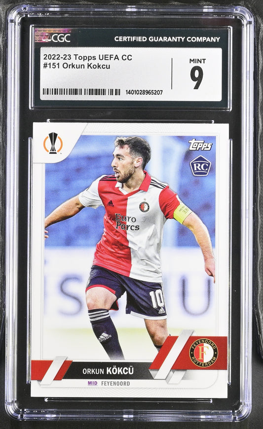 Topps Orkun Kokcu Base Card RC UEFA Club Competitions 2022-23 #151 CGC9