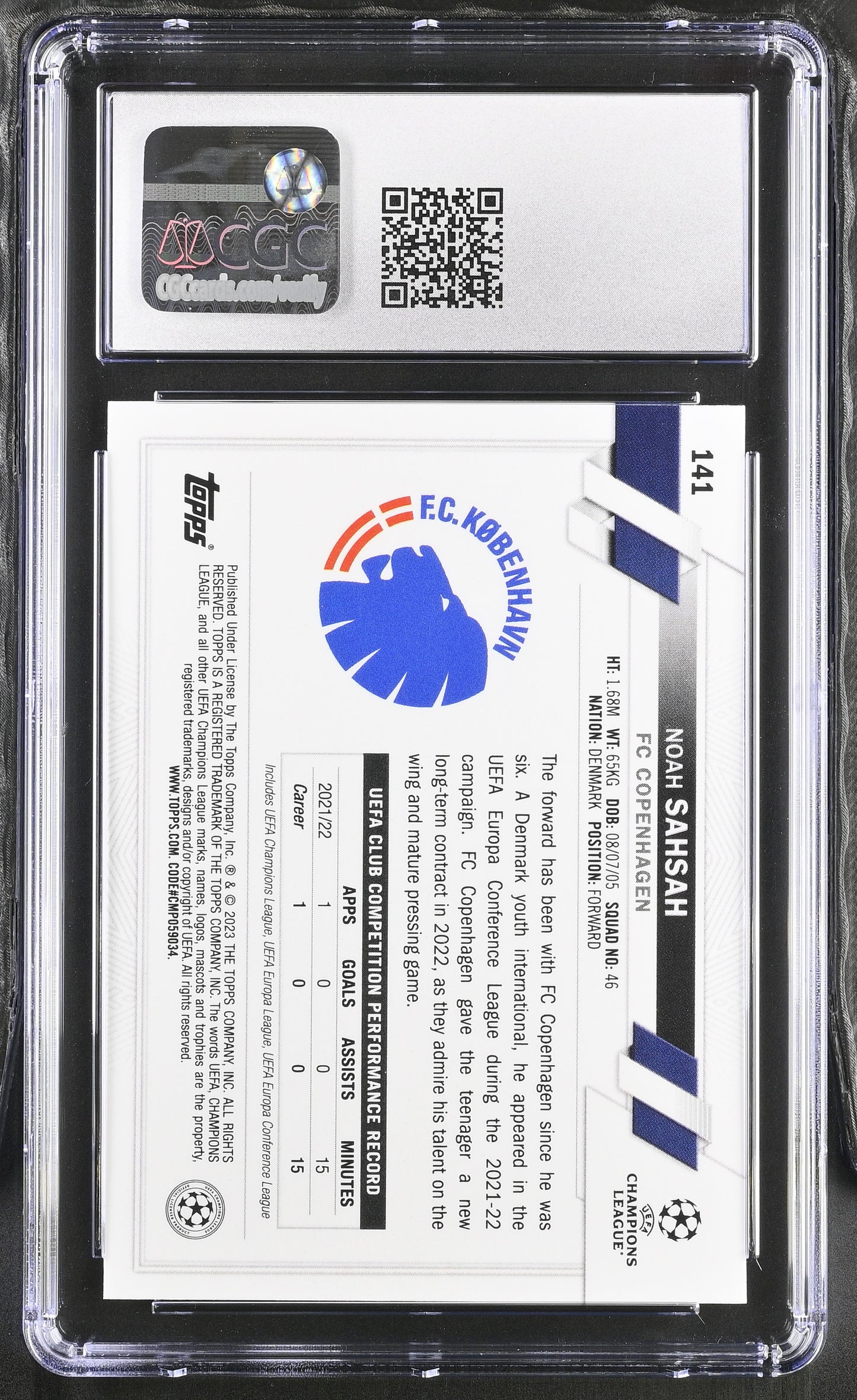 Topps Noah Sahsah Base Card RC UEFA Club Competitions 2022-23 #141 CGC10