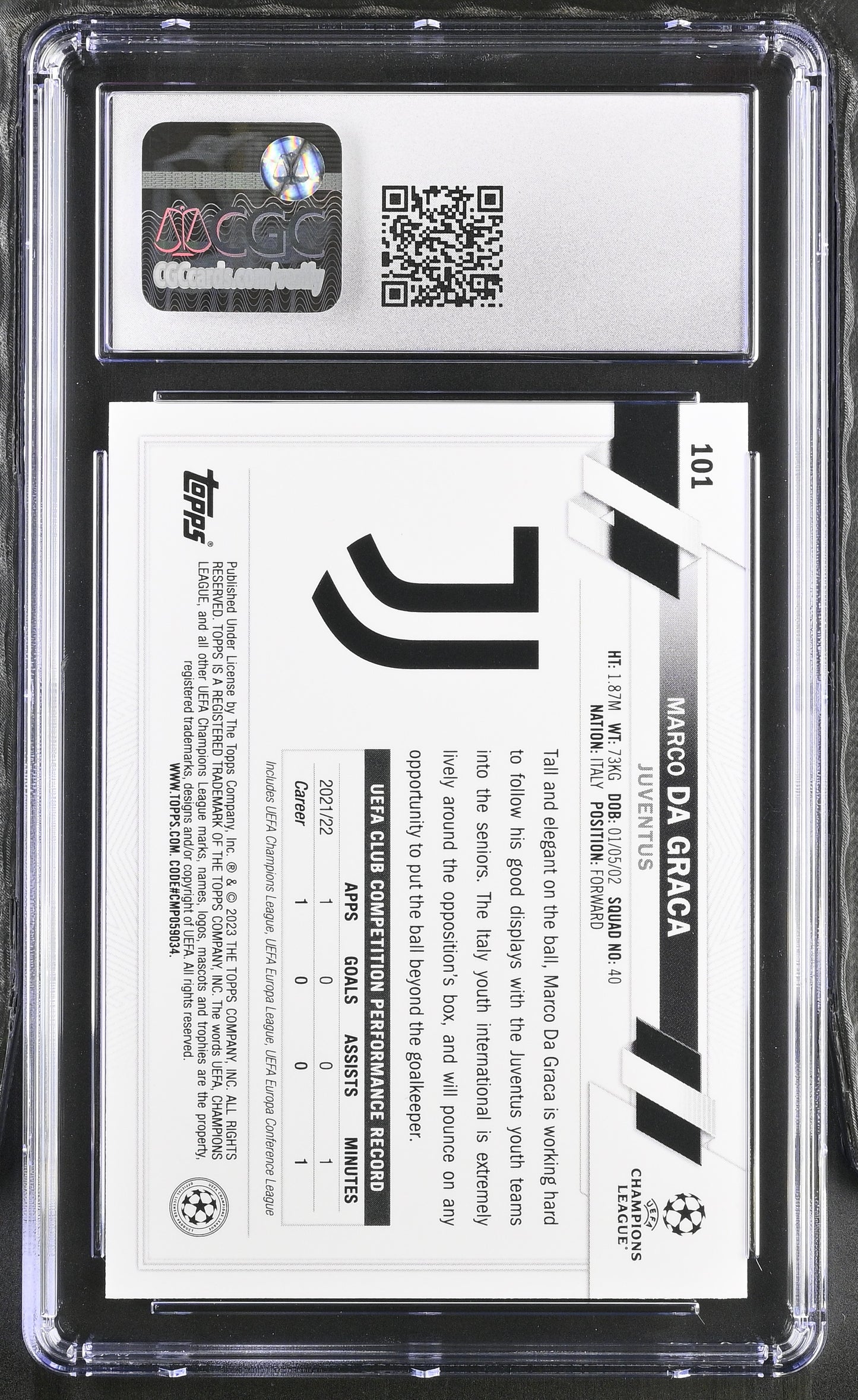 Topps Marco Da Graca Base Card UEFA Club Competitions 2022-23 #101 CGC9