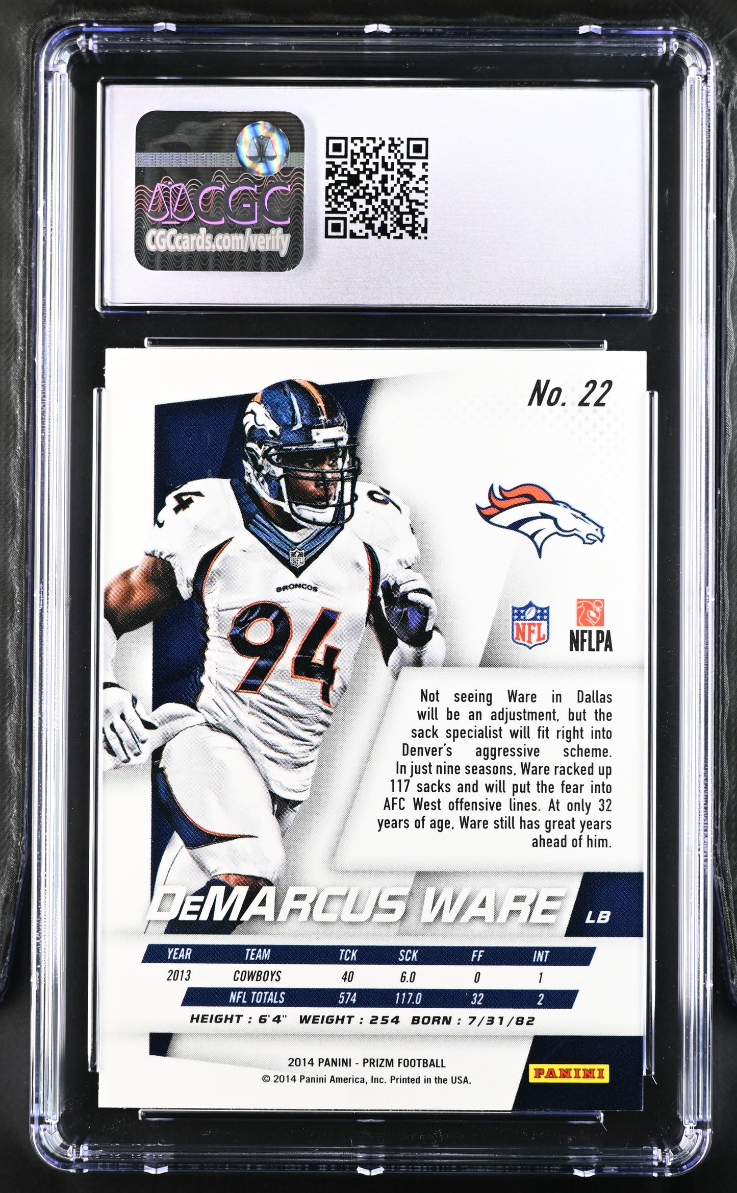 Panini Demarcus Ware Base Card Panini Prizm American Football 2014 #22 CGC9