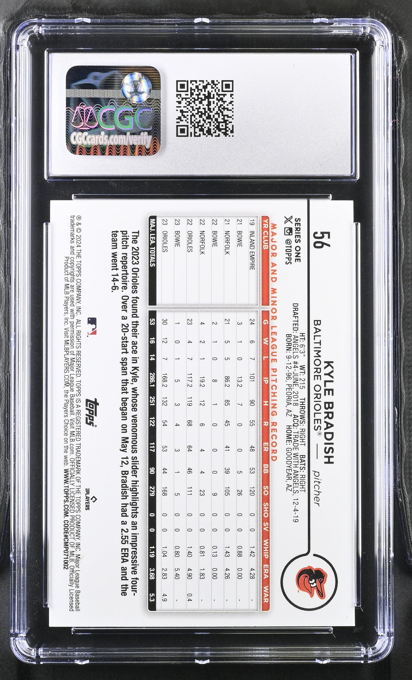 Topps Kyle Bradish Base Card Series 1 Baseball 2024 #56 CGC9.5