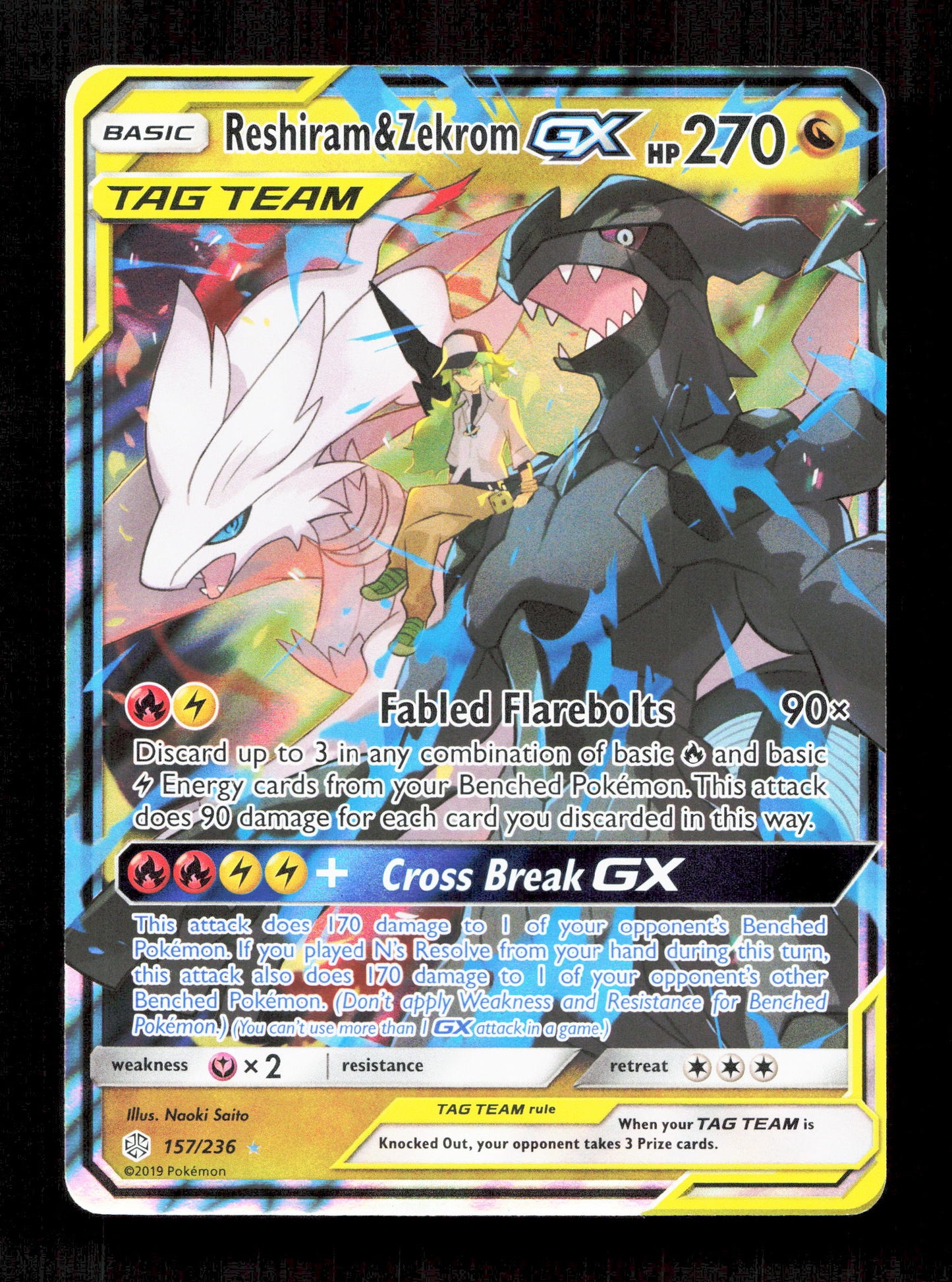 Pokemon Reshiram & Zekrom GX Tag Team 157/236 Ultra Rare Pokemon Cosmic Eclipse 2019