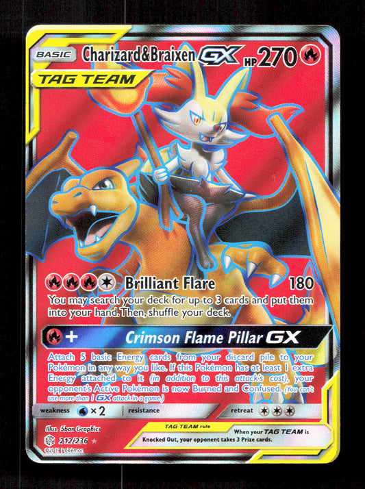 Pokemon Charizard & Braixen GX Tag Team 212/236 Ultra Rare Pokemon Cosmic Eclipse 2019
