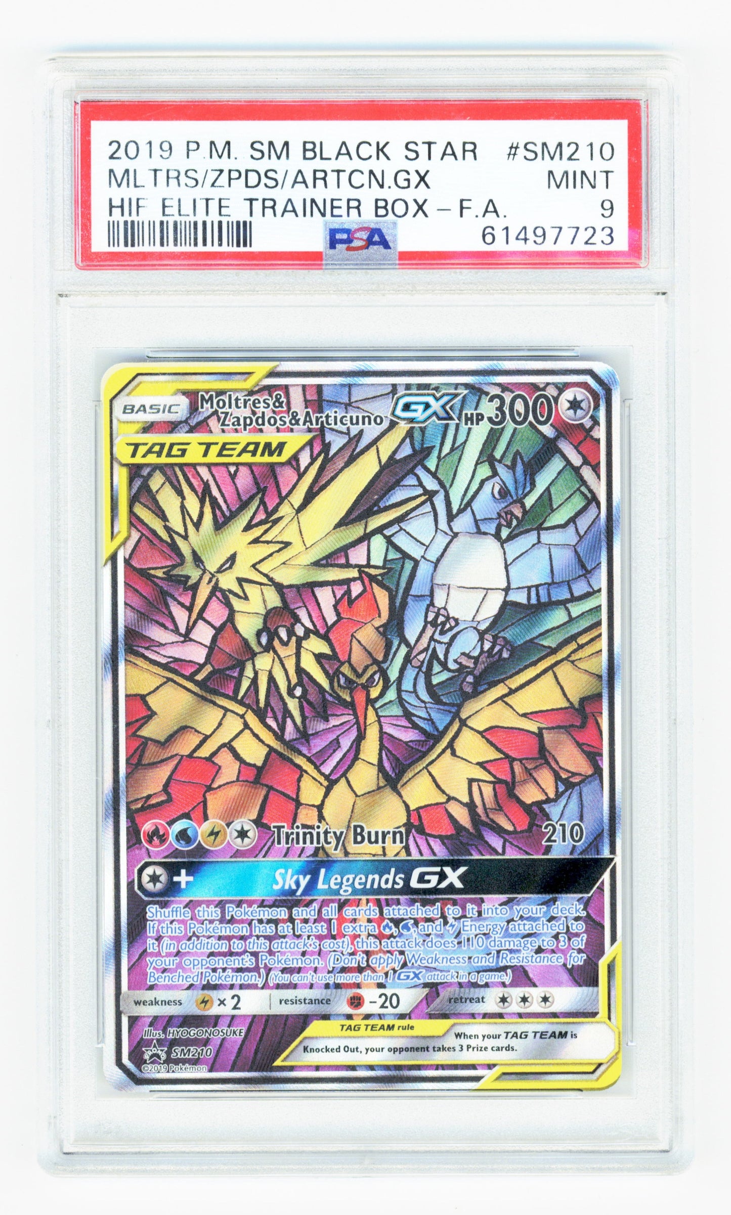 Pokemon Moltres & Zapdos & Articuno #SM210 Pokemon Sun & Moon Black Star Elite Trainer Box 2019 PSA9