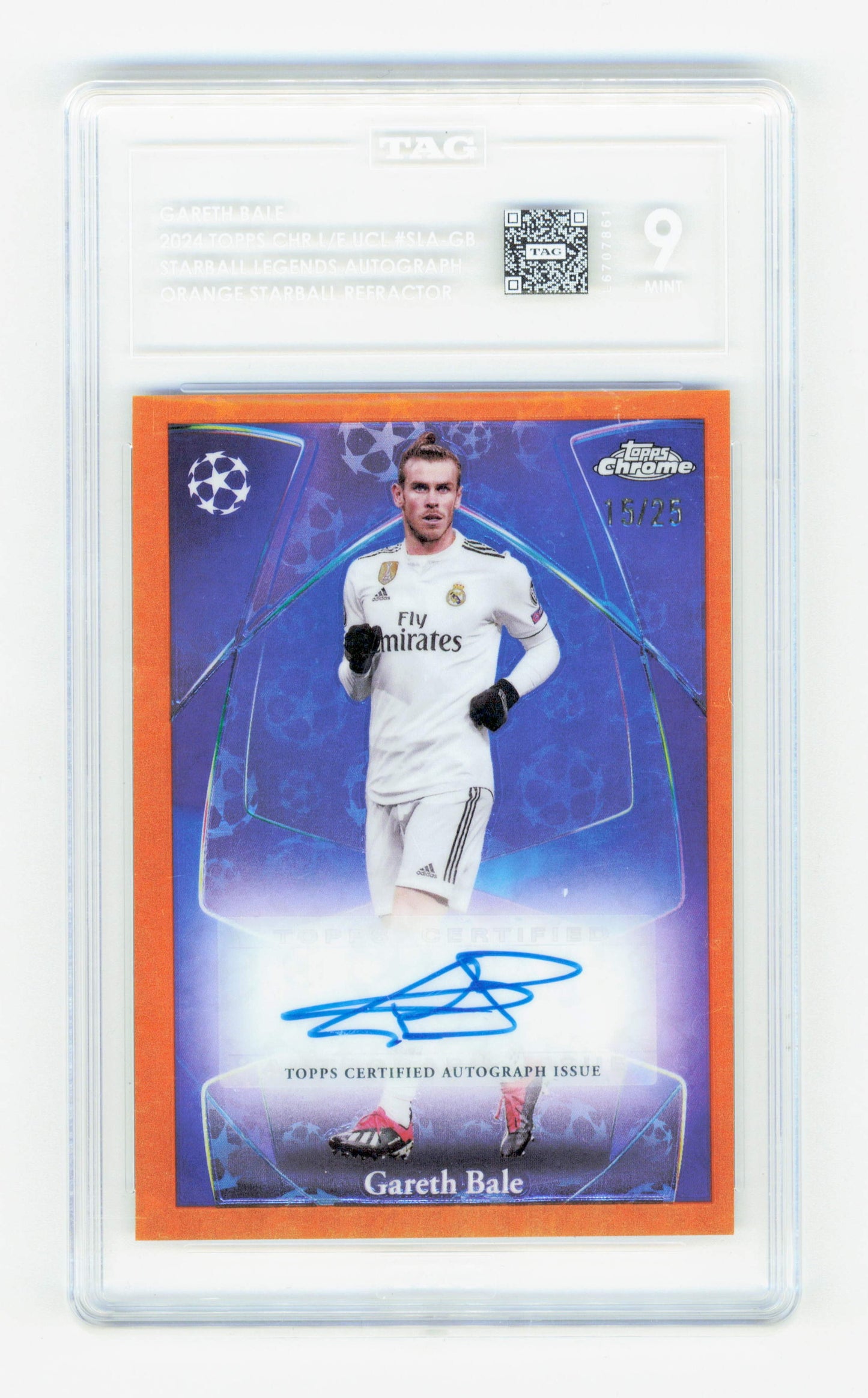 Topps Gareth Bale Orange Starball Legends Autograph Card /25 Chrome UEFA Club Competitions 2024-25 TAG 9