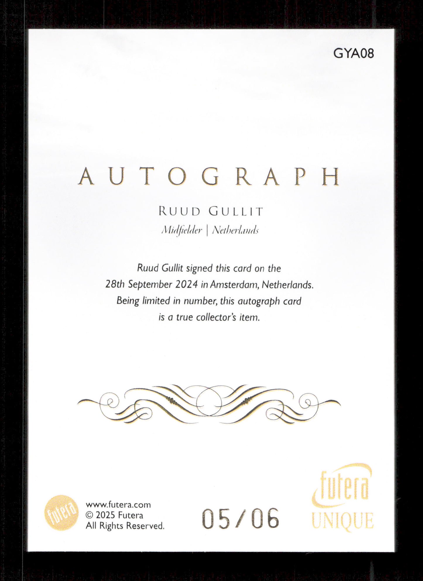Futera Unique Ruud Gullit On-Card Autograph /06 Futera Unique 2025
