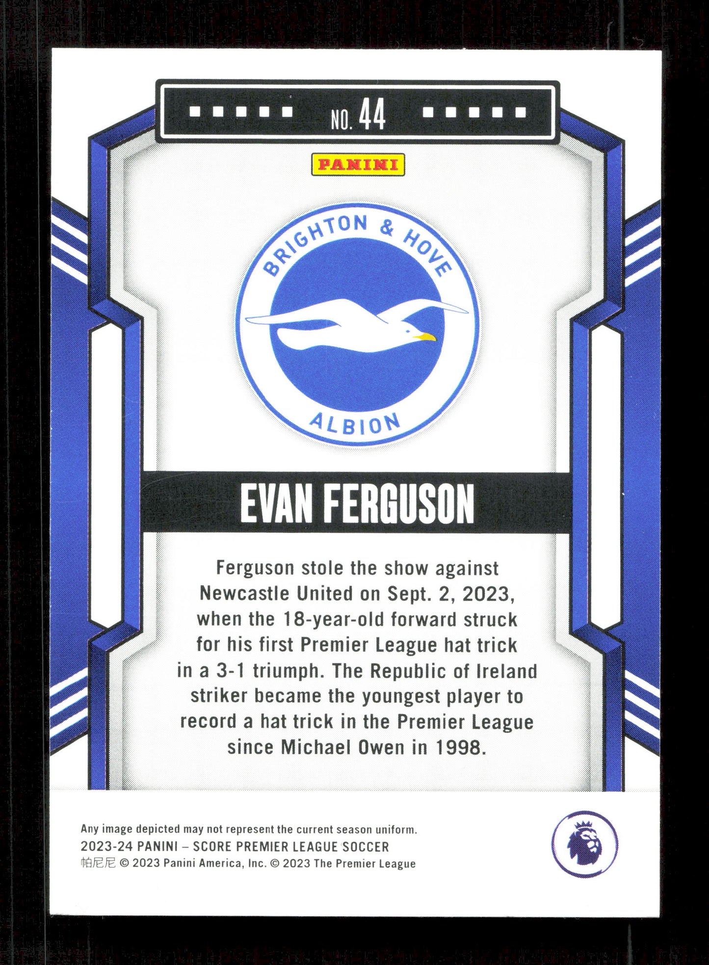 Panini Evan Ferguson 1/1 Panini Score Premier League Soccer #44 2023