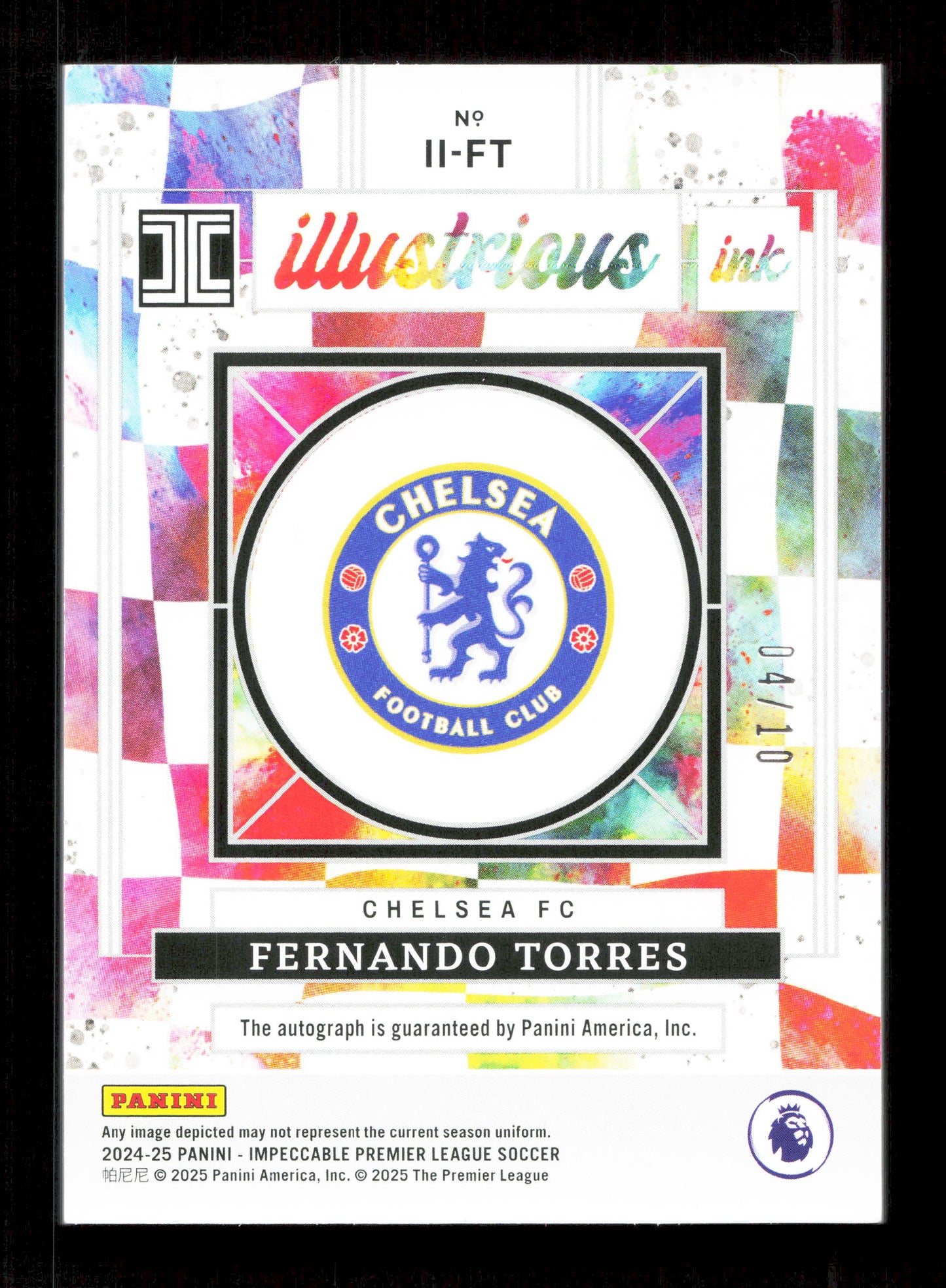 Panini Fernando Torres Illustrious Ink Autograph Card /10 Panini Impeccable Premier League Soccer 2024/25