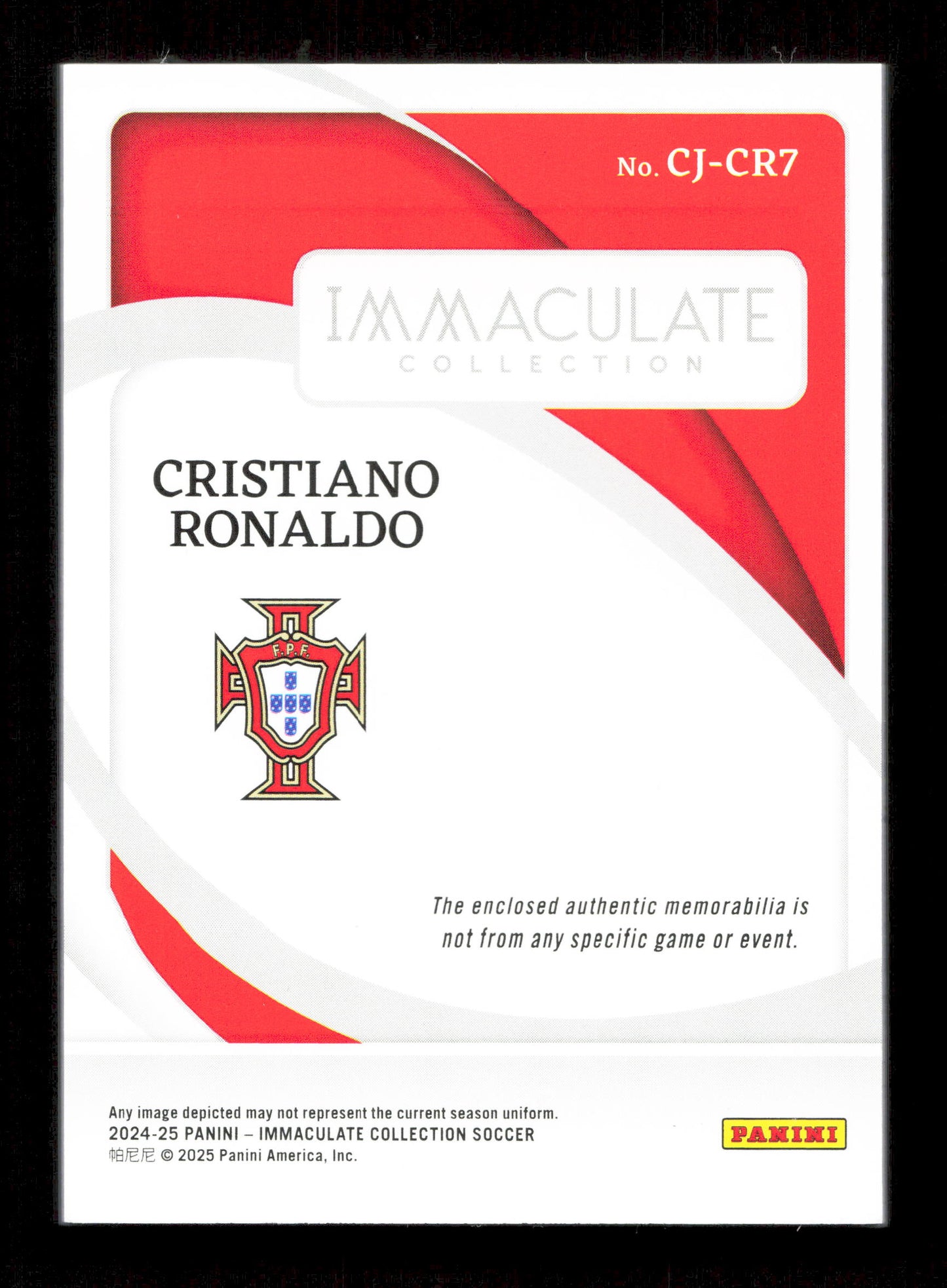 Panini Cristiano Ronaldo Clearly Immaculate Jerseys Card /65 Panini Immaculate Collection Soccer 2024/25