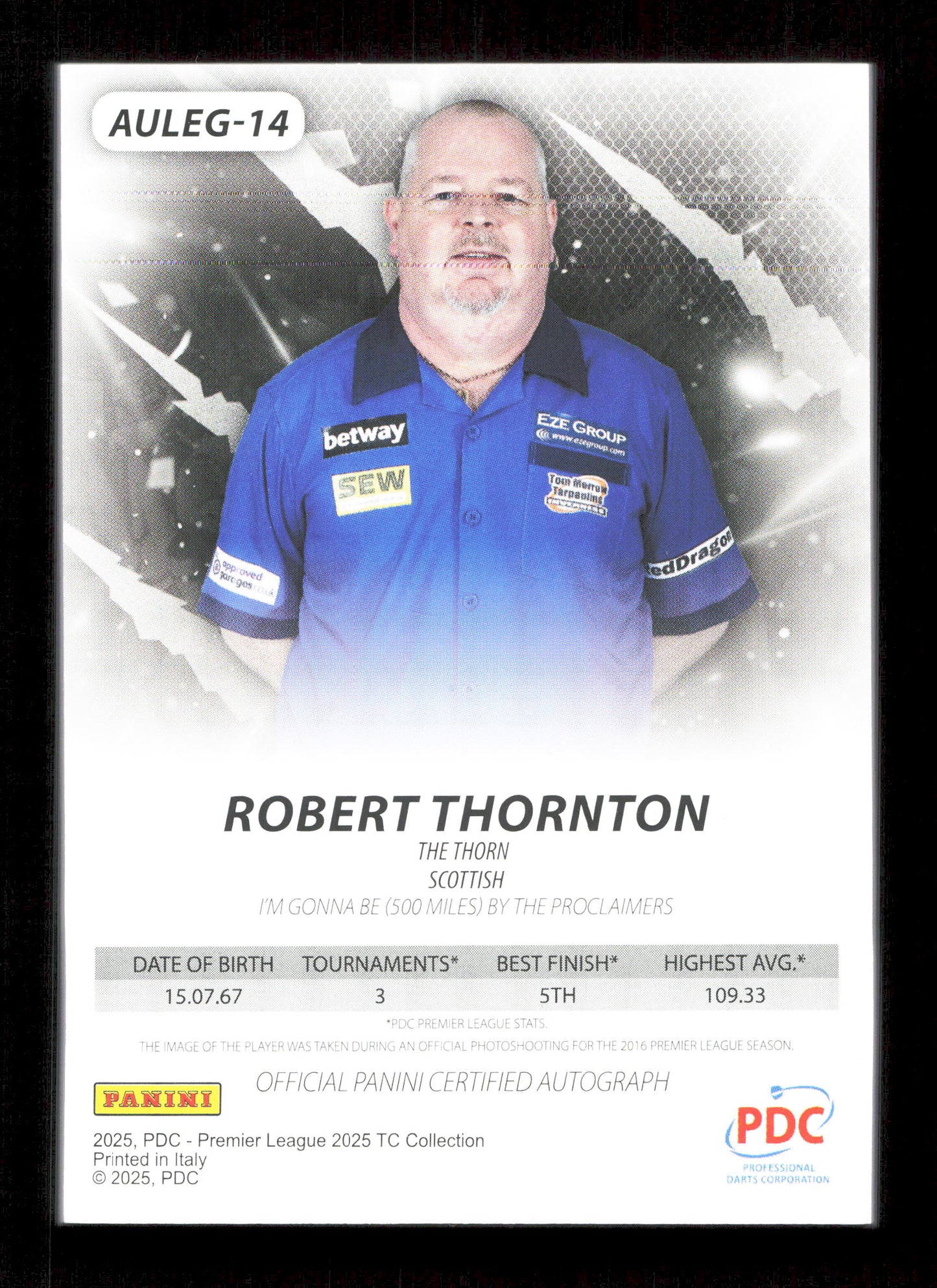 Panini Robert Thornton Red Legends Autograph Card /50 PDC Premier League 2025