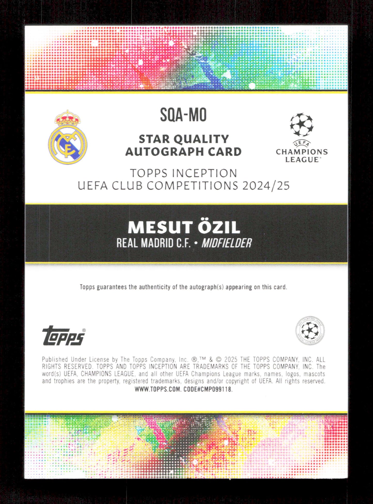 Topps Mesut Ozil Blue Star Quality Autograph Card /49 Inception UEFA Club Competition 2024-25