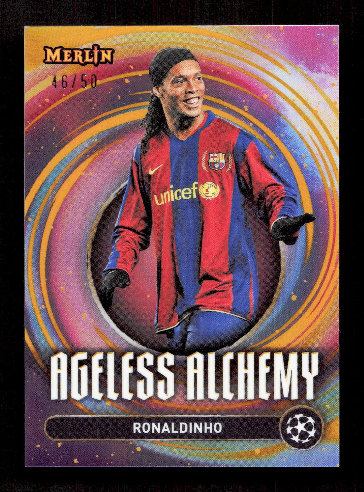 Topps Ronaldinho Gold Ageless Alchemy Card /50 Merlin UEFA Club Competitions 2024-25