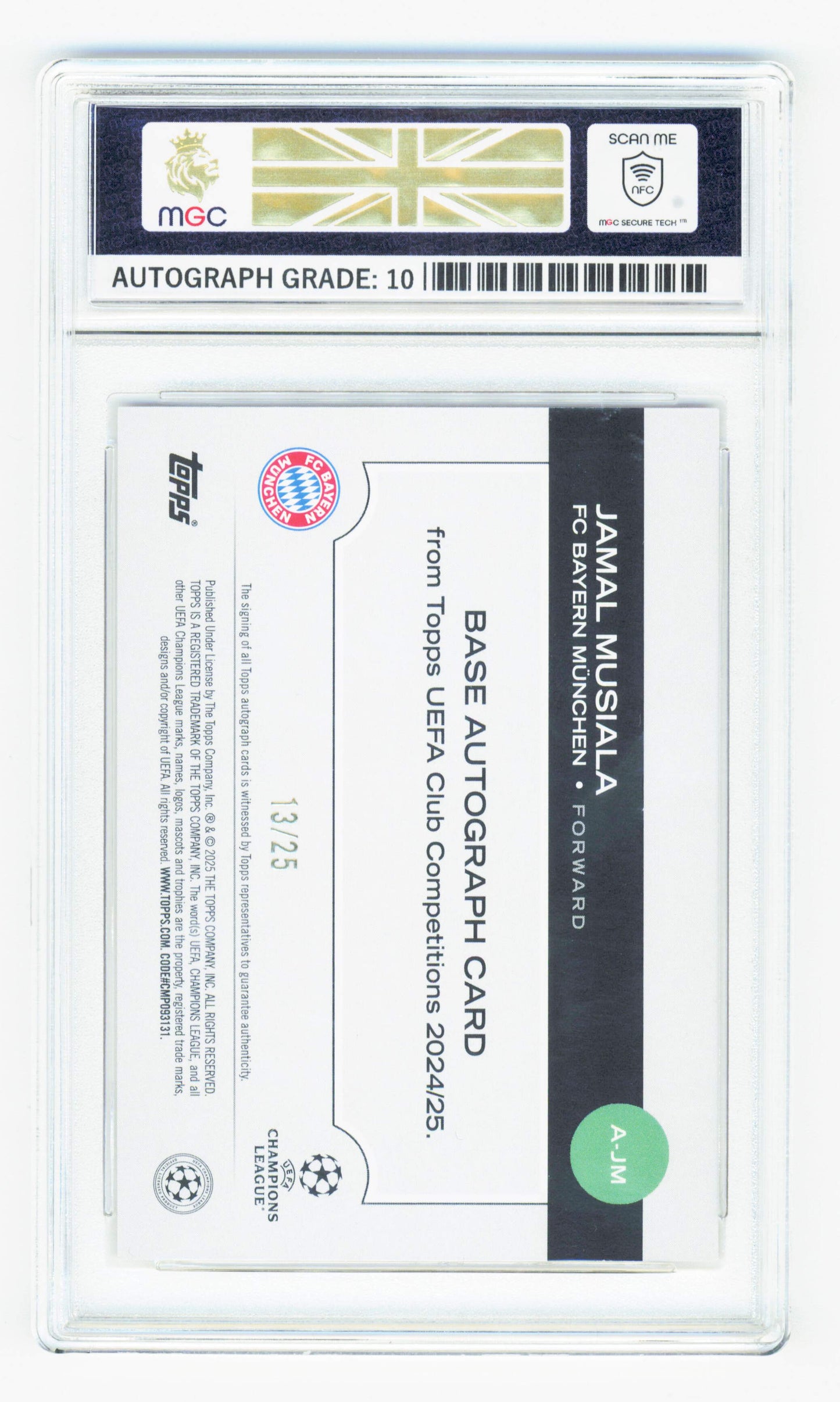 Topps Jamal Musiala Orange Autograph Card /25 UCC Flagship 2025 MGC10