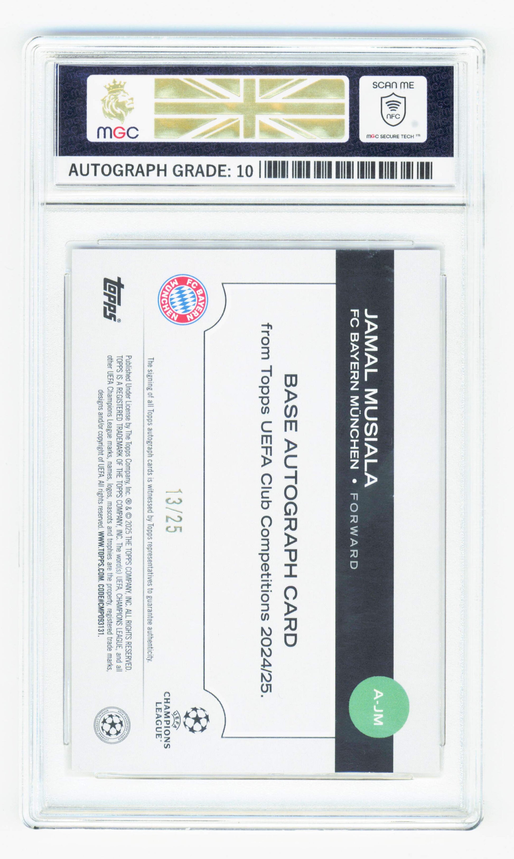 graded autograph cards Topps Jamal Musiala Orange Autograph Card /25 UCC Flagship 2025 MGC10