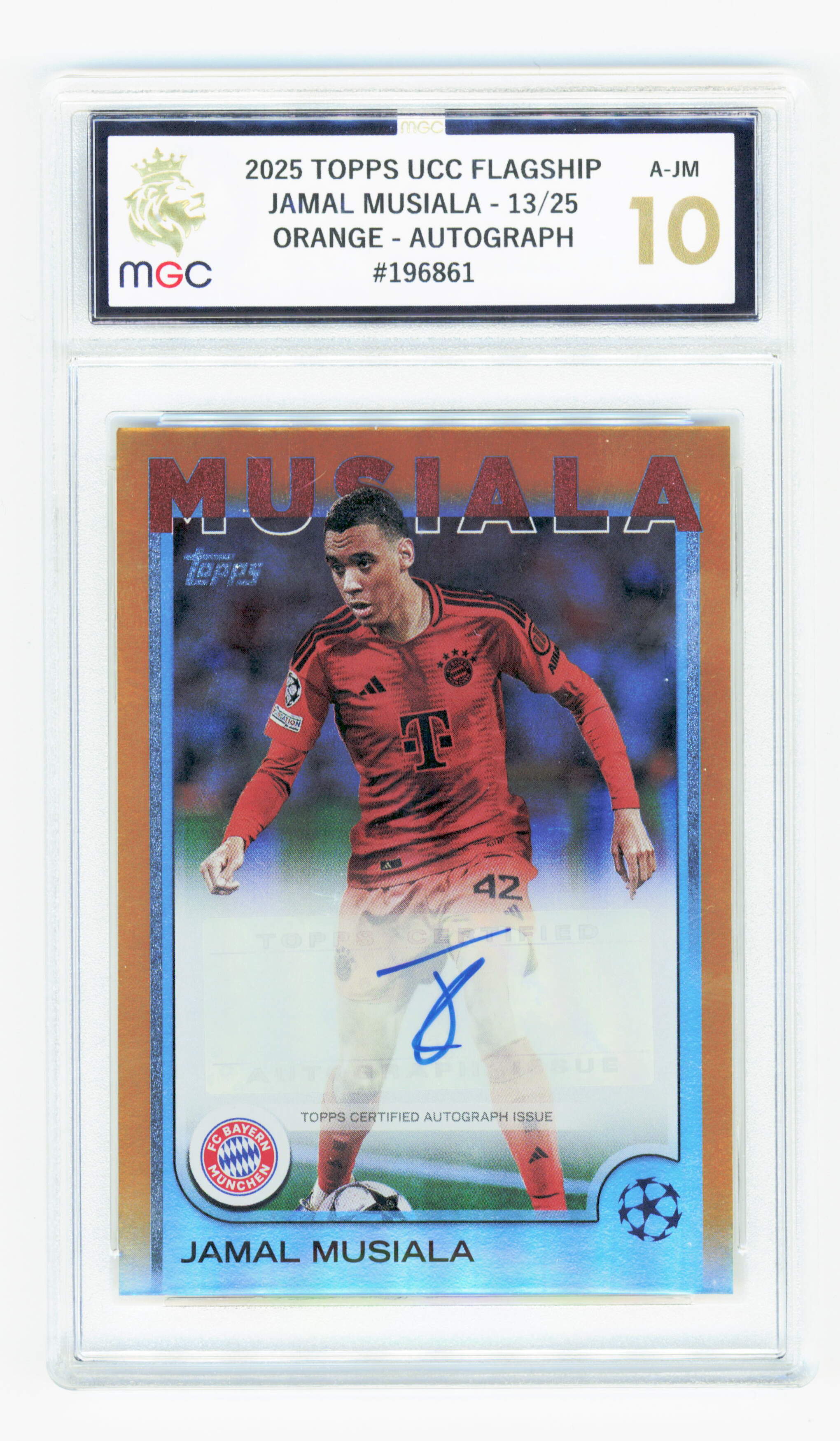 Topps Jamal Musiala Orange Autograph Card /25 UCC Flagship 2025 MGC10
