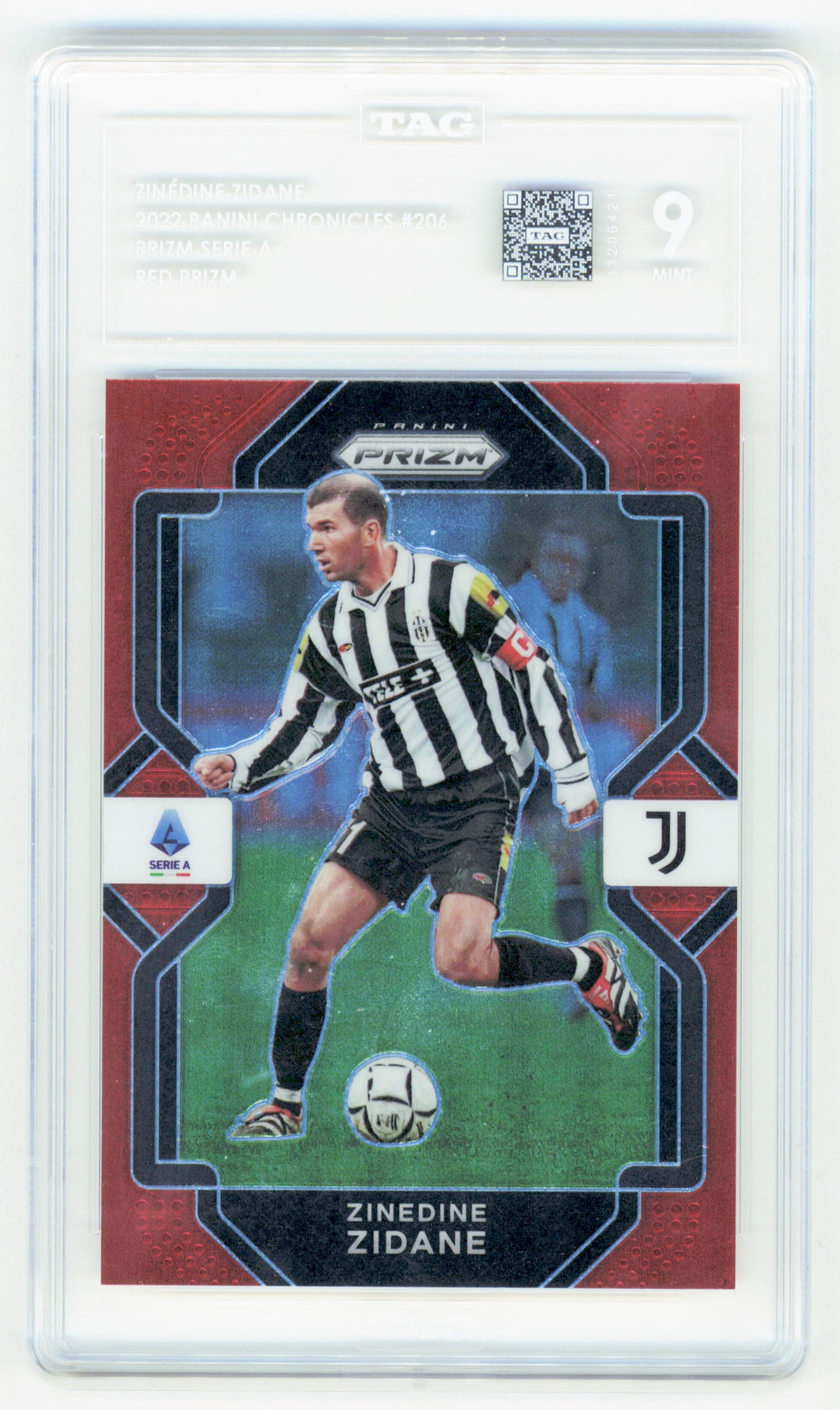 Panini Zinedine Zidane Red Prizm 67/99 2022 Panini Chronicles Prizm Serie A #206 TAG 9
