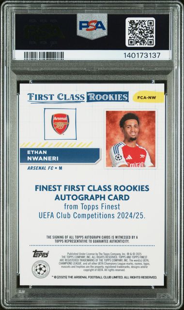 Topps Ethan Nwaneri First Class Rookie Black Refractor Autograph 02/10 2024/2025 Topps Finest UCC