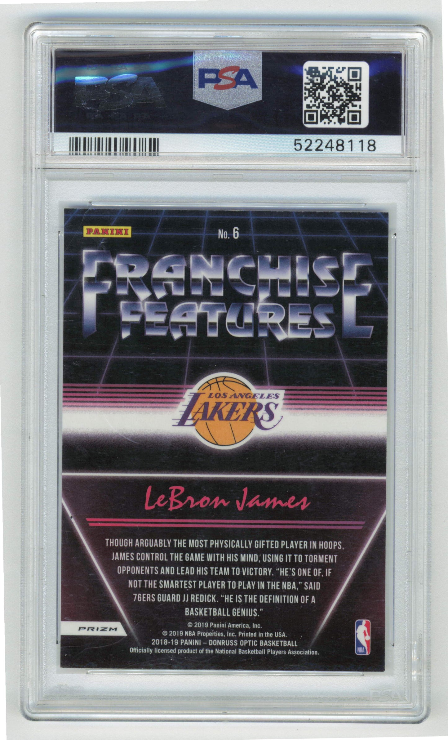 Panini Lebron James Franchise Features Holo #6 Donruss Optic Basketball 2018/19 PSA 10