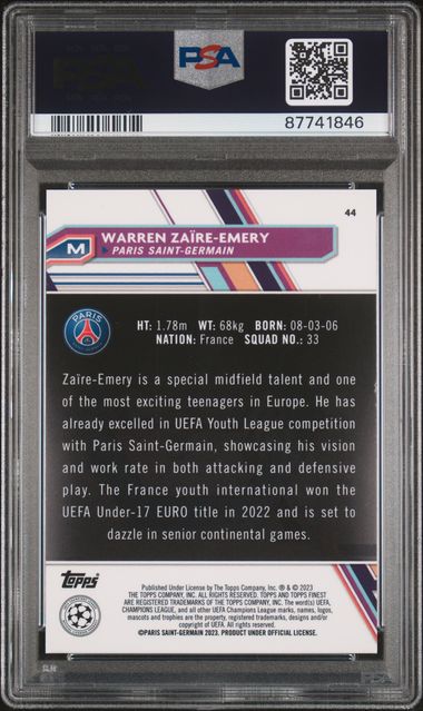 Topps Warren Zaire-Emery Green Lava 58/99 #44 Finest UEFA Club Competitions 2022/23 PSA 10
