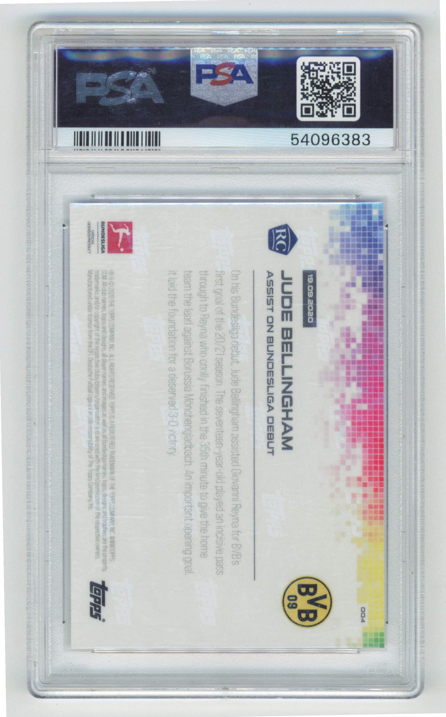 Topps Jude Bellingham RC #004 2020 Bundesliga Now PSA 10